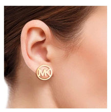 Load image into Gallery viewer, MK Steel Stud Earrings- silver or gold
