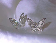 Load image into Gallery viewer, Rhinestones bling Butterfly earrings- Silver
