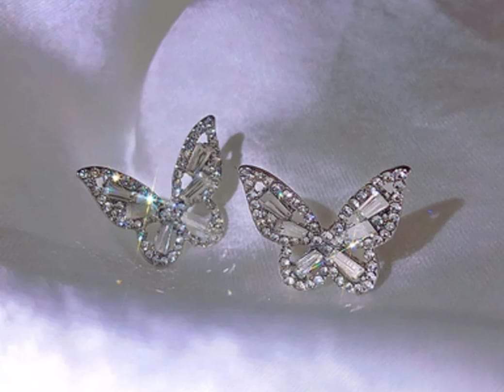 Rhinestones bling Butterfly earrings- Silver