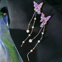 Load image into Gallery viewer, Pearl &amp; Crystal Butterfly Hanging Earrings
