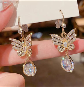 Butterfly Rhinestone Drop Earrings