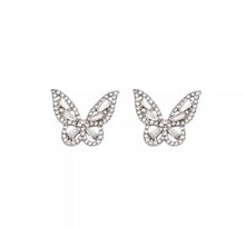 Load image into Gallery viewer, Rhinestones bling Butterfly earrings- Silver
