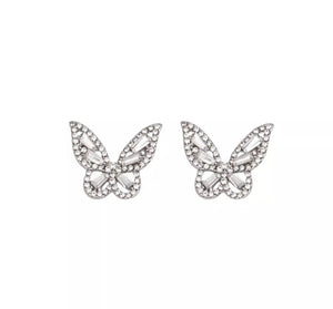 Rhinestones bling Butterfly earrings- Silver