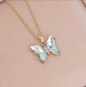 Crystal butterfly necklace- gold